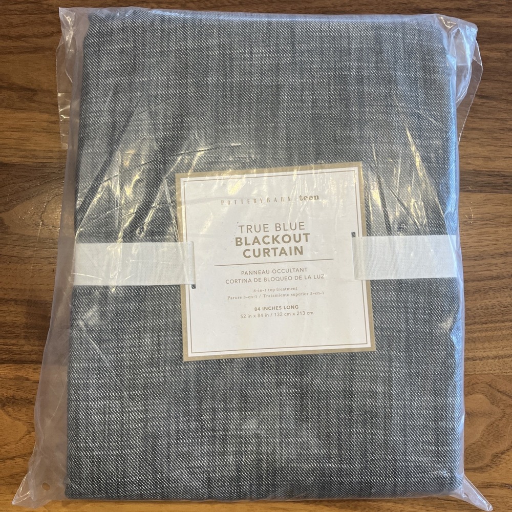 Pottery Barn Teen True Blue Blackout Curtain Panel 52" x 84" 3-in-1 Top NEW